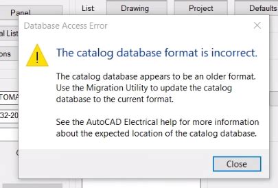 Autocad Electrical The Catalog Database Format Is Incorrect