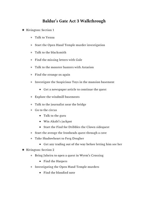 Bg3 Walkthrough Checklist