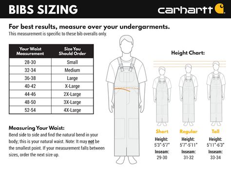 Bib Overall Size Chart