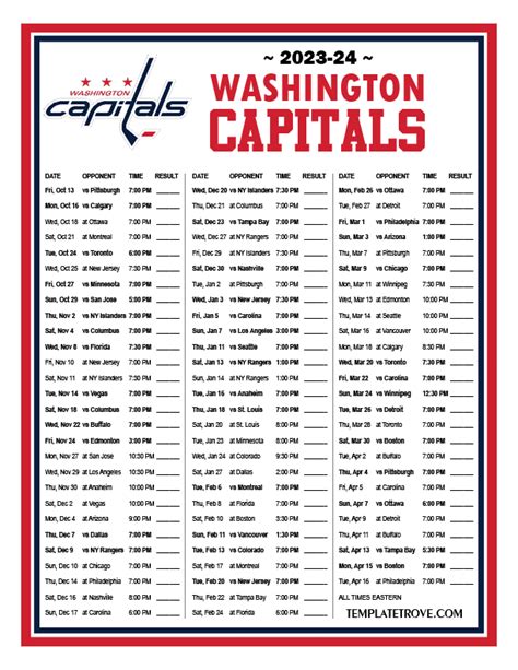 Caps Schedule Printable