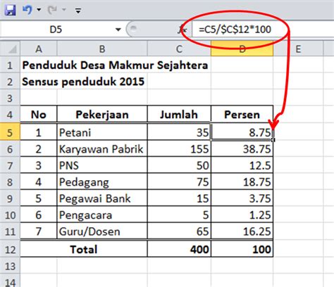 Cara menghitung persentase sederhana pada Excel
