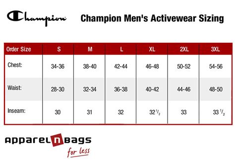Champion Shorts Sizing Chart
