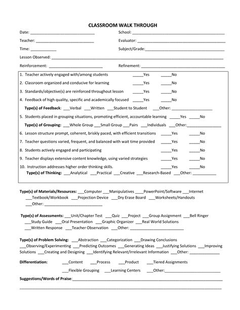 Classroom Walkthrough Form Template