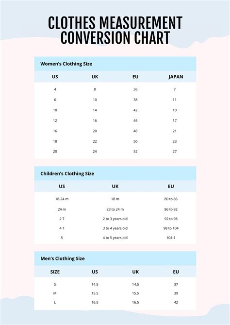 Clothes Measurement Chart
