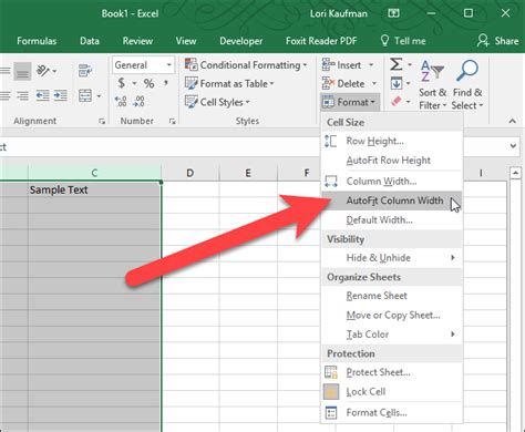 column width excel