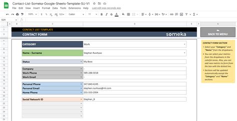 Contacts Google Sheet Template