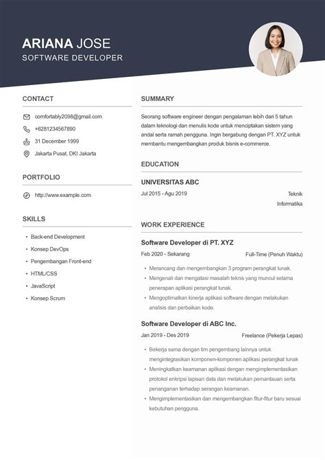contoh cv software engineer