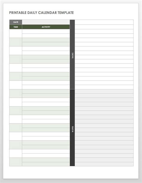 Daily Template Calendar