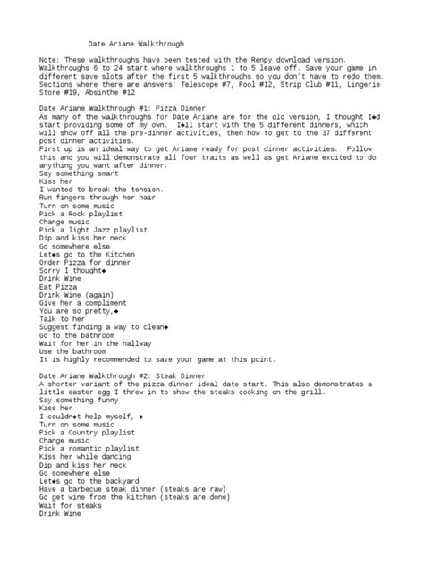 Date Ariane B Walkthrough