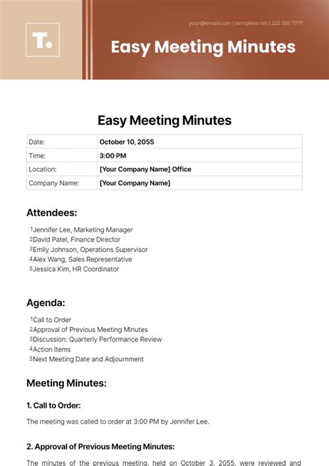 Easy Minutes Template