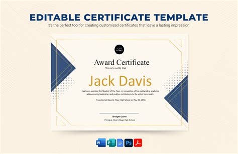 Editable Certificate Template