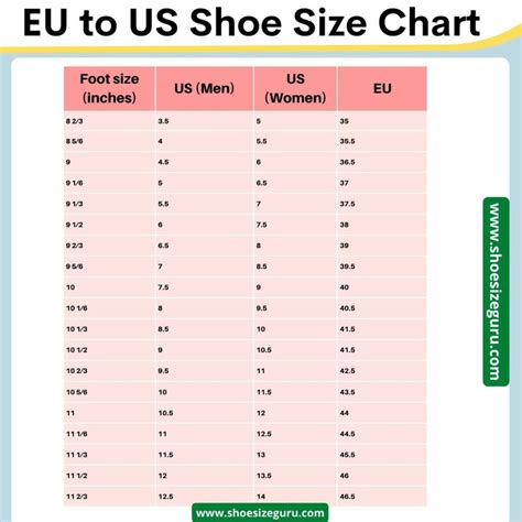 Eu Size Chart To Us