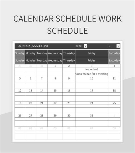 Excel Work Schedule Calendar Template