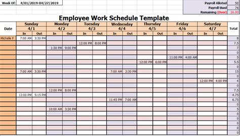 Excel Work Schedule Templates