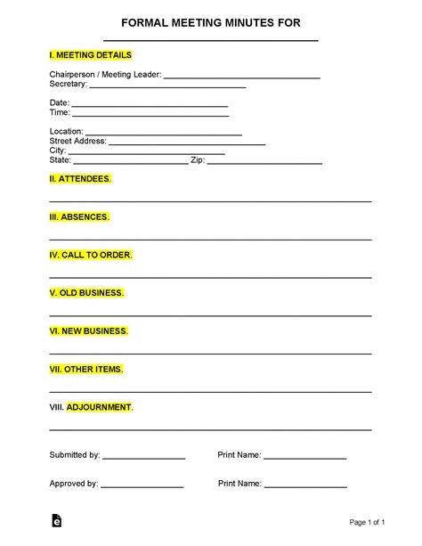 Formal Minutes Template