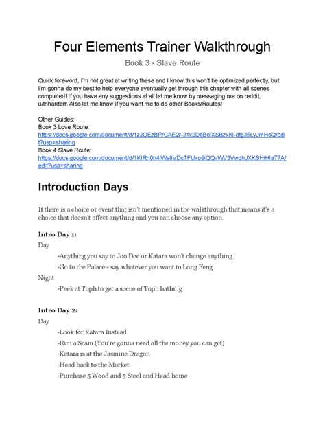 Four Elements Trainer Walkthrough Book 3 Slave Route