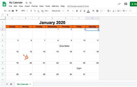Google Sheet Calender Template