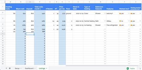 Google Sheets Apartment Hunting Template