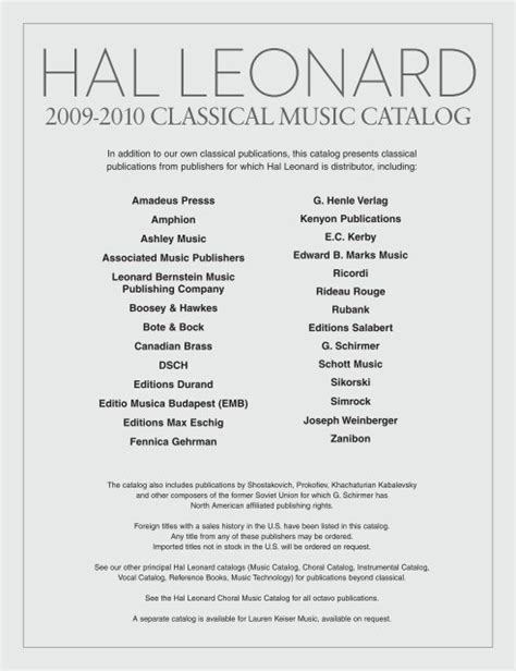 Hal Leonard Catalog