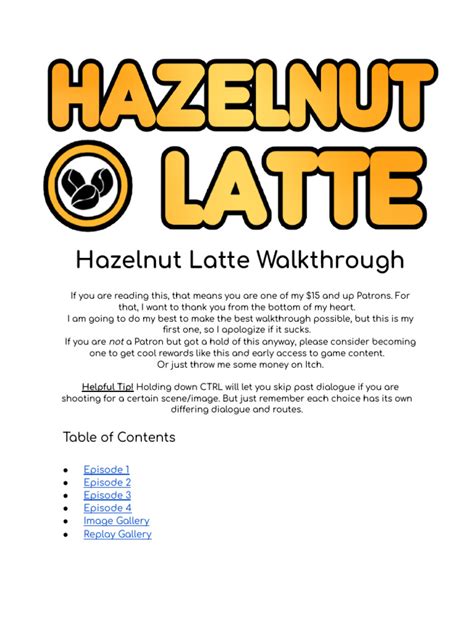 Hazelnut Latte Walkthrough