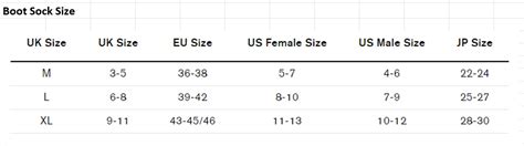 Hunter Socks Size Chart