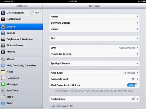 iPad generation settings