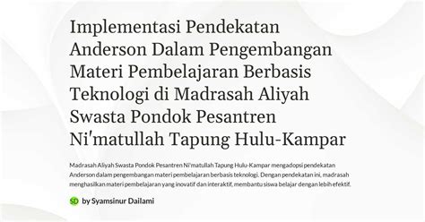 implementasi teknologi pendidikan madrasah aliyah indonesia
