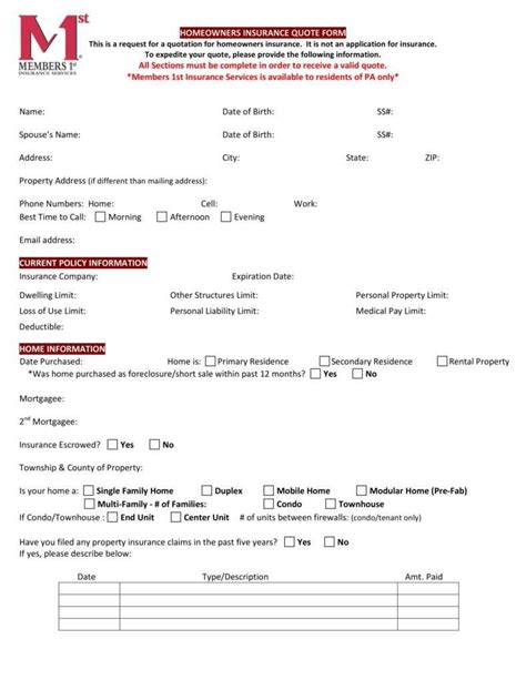 Insurance Quote Form Pdf