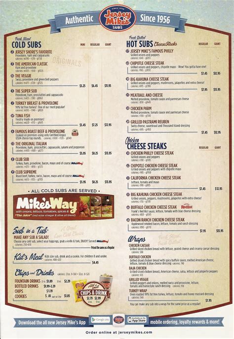 Jersey Mike S Menu Printable