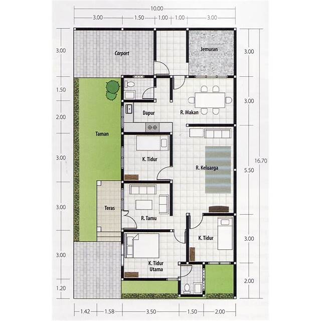 layout rumah 3 kamar 1 lantai