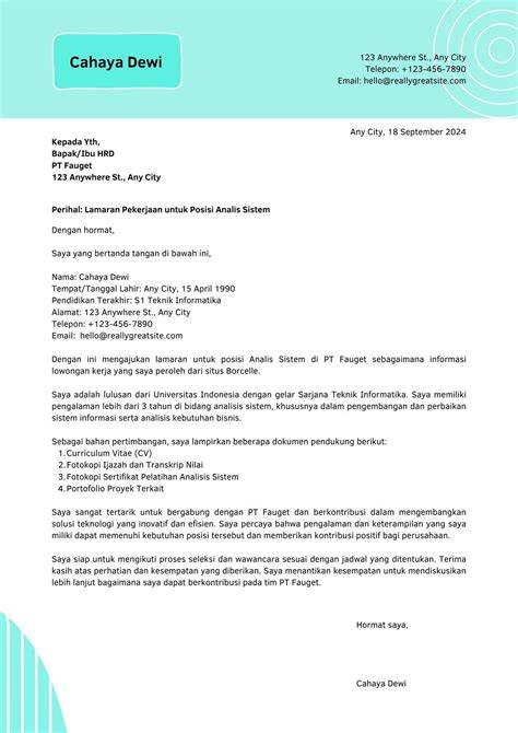 layout surat lamaran kerja