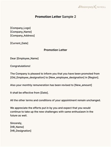 Letter For Promotion Template