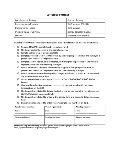 Letter Of Protest Template