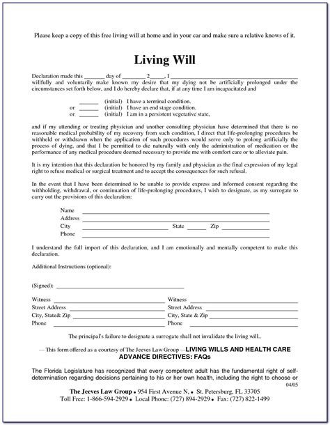 Living Will Testament Template
