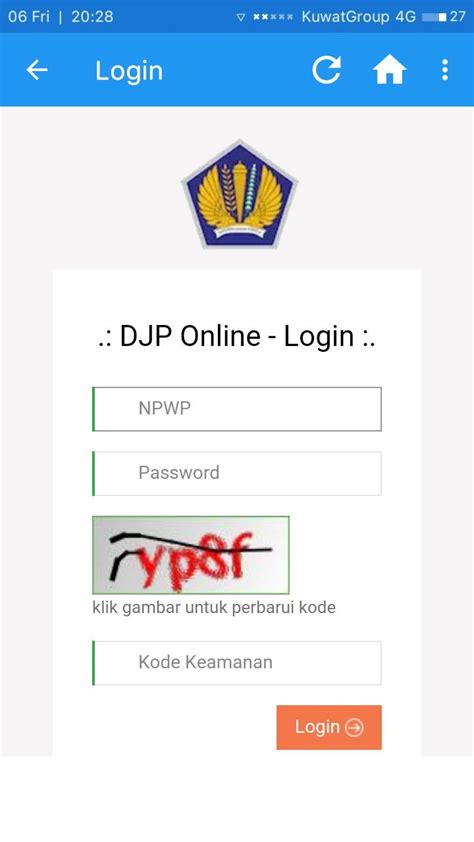 Tampilan login DJP Online
