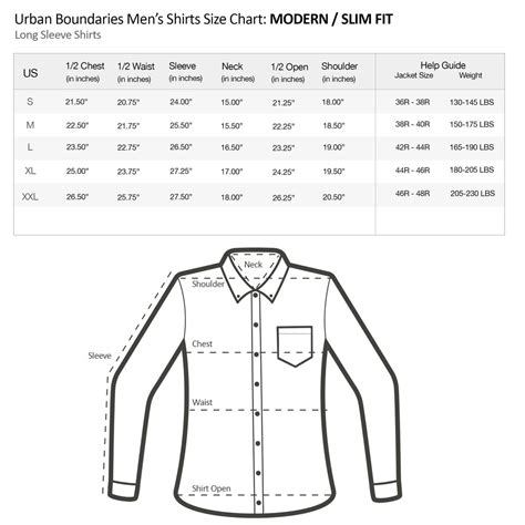 Men S Button Up Size Chart