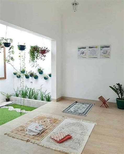 Minimalist prayer room with a rug