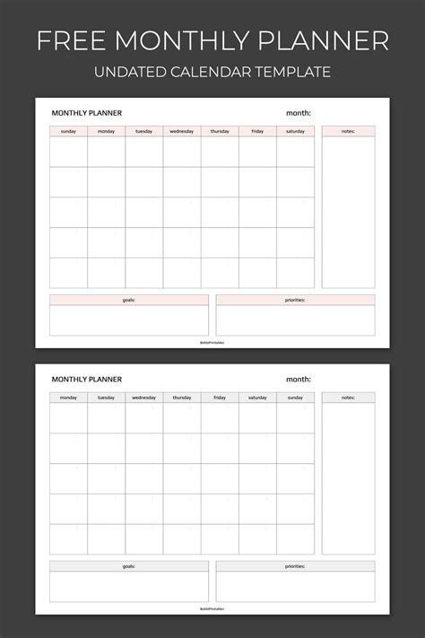 Monthly Calendar Template