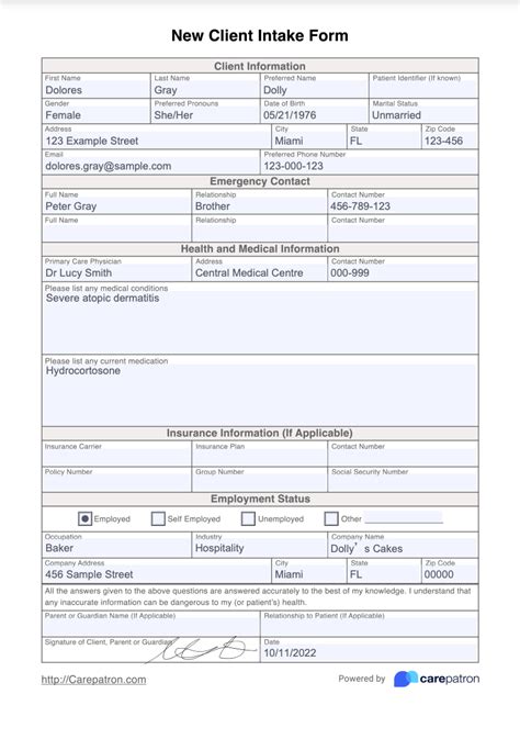 New Client Intake Form Template
