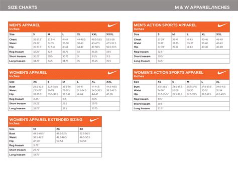 Nike Sizing Chart Clothes