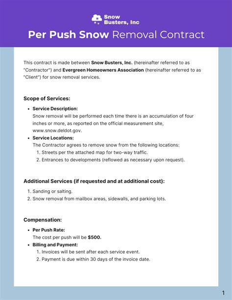Per Push Snow Removal Contract Template