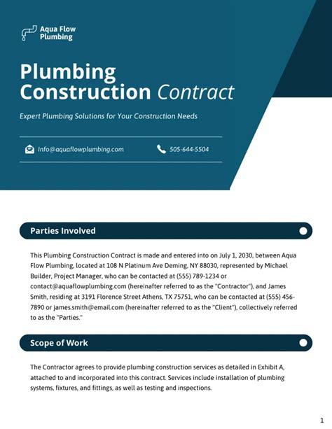 Plumbing Construction Contract Template