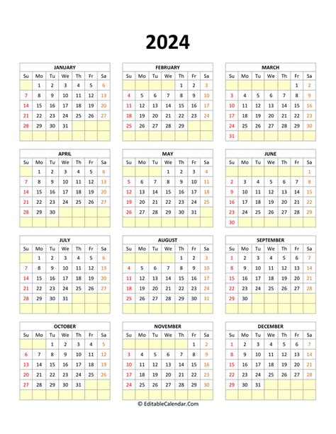 Printable And Editable Calendar