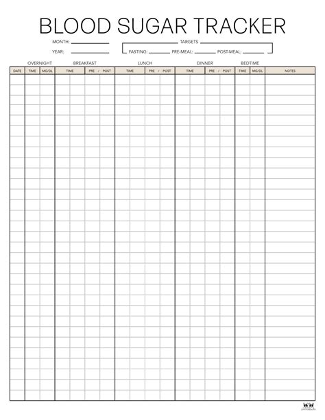 Printable Blood Sugar Tracker