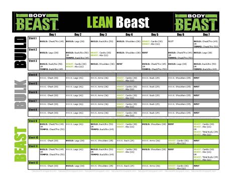 Printable Body Beast Schedule