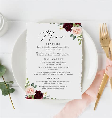 Printable Wedding Menu Cards