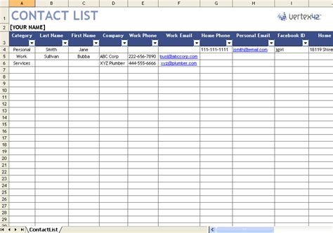 Professional Contact List Template Excel