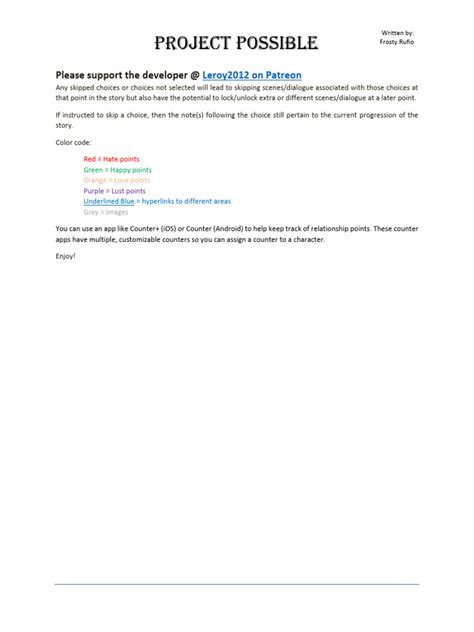 Project Possible Walkthrough