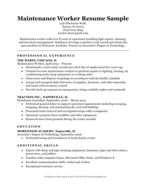Resume Template For Maintenance Position