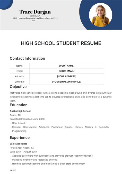 Resume Template High School Students